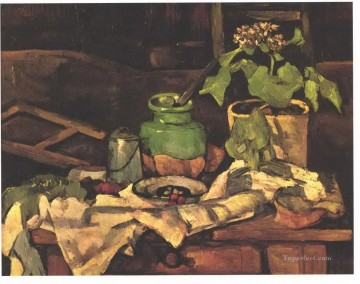  Cezanne Oil Painting - Flower pot at a table Paul Cezanne